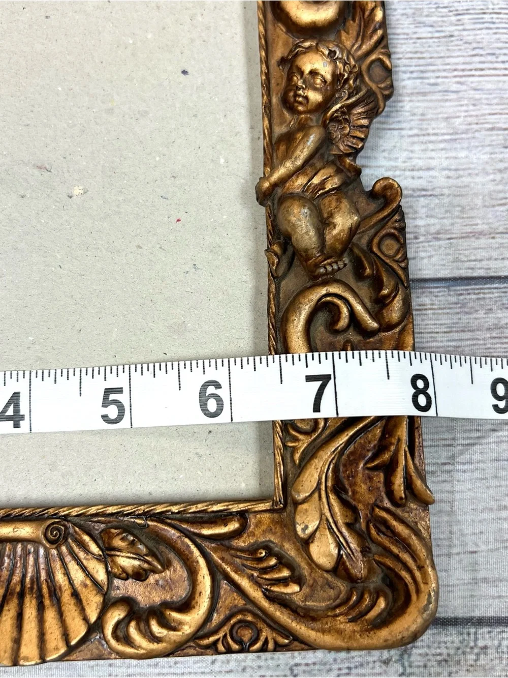 Vintage Gold Cherub Picture Frame Rococo Baroque Shell Filigree Angel 90s